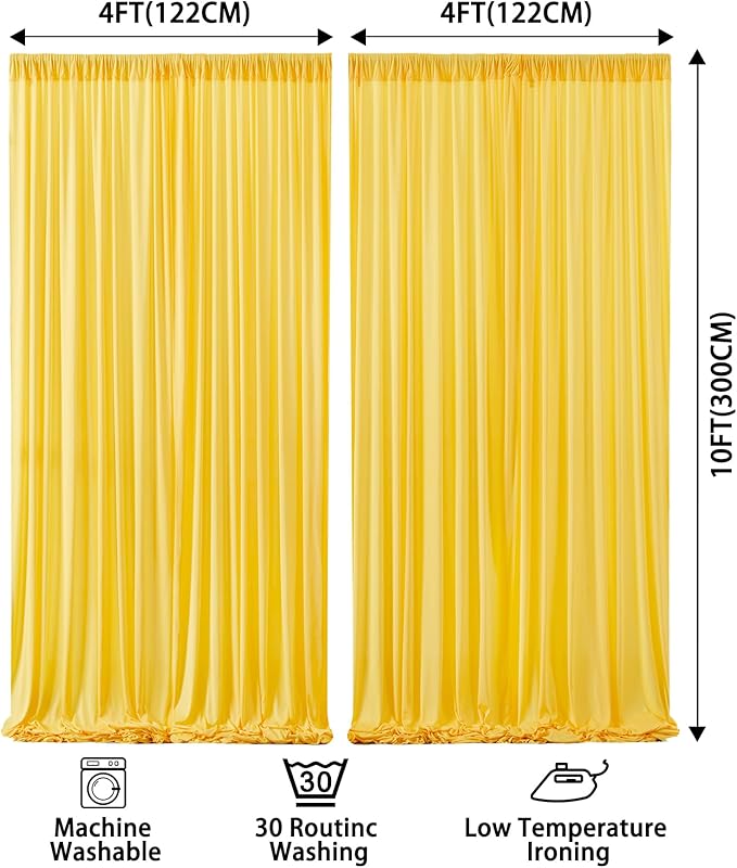 8x10FT Yellow Backdrop Curtains for Wedding Parties, Wrinkle Free Polyester Photography Backdrop Drapes for Wedding Baby Shower Birthday Parties Stage Background Stand Decorations 4x10ft,2 Panels
