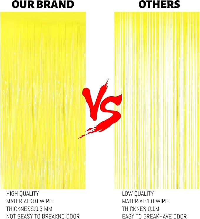 Valentines Day 2 Pack 3.3 * 8.3 ft Foil Curtain Metallic Tinsel Fringe Curtains Photo Booth Props Backdrop for Birthday Wedding Engagement Baby Christmas Holiday Celebration Party，Macaron Yellow