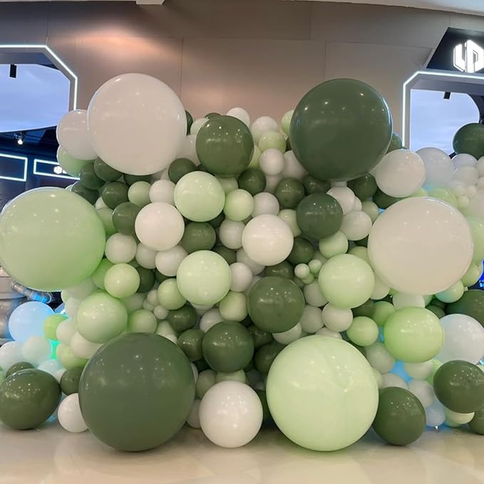 Sage Green Balloon Garland Kit, Green and White Balloon Arch Kit Olive Green White Gold Champagne Party Balloons Lime Green Beige Latex Balloons for Baby Shower Birthday Jungle Safari Party Decoration