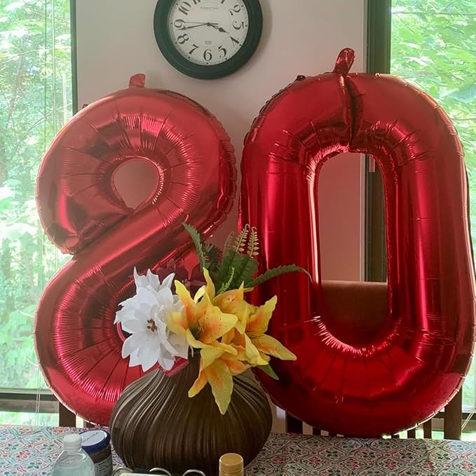 40 Inch Red Number Balloon 0, Large Number Foil Mylar Balloons for Birthday Party Celebration Decorations Supplies, Digital Balloons for Wedding Anniversary Events Decorations