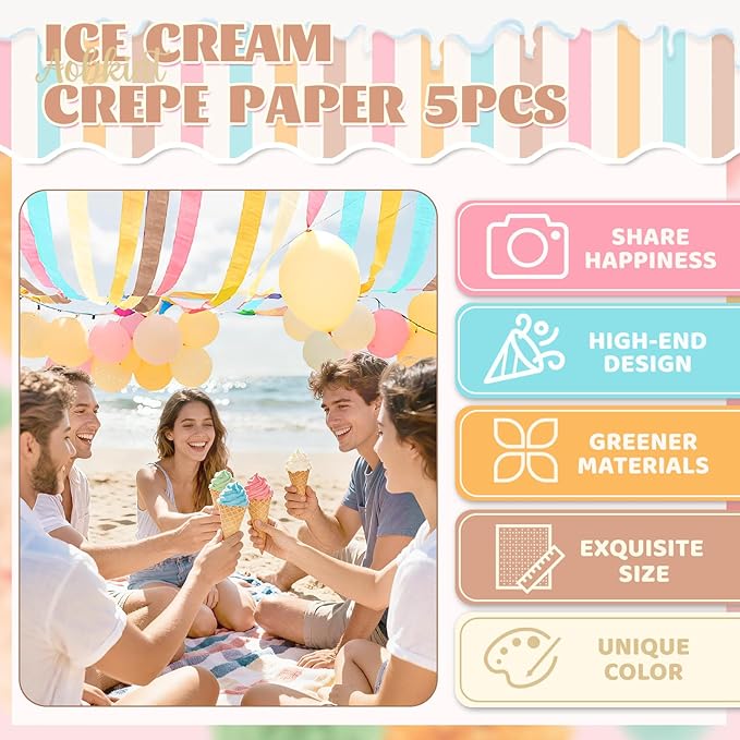 AOBKIAT Birthday Crepe Paper Streamers Party Decorations,5 Rolls Pastel Colorful Streamers for Candyland Theme Baby Shower Wedding Easter Christmas Decorations,1.8 Inch x 82 Ft/Roll