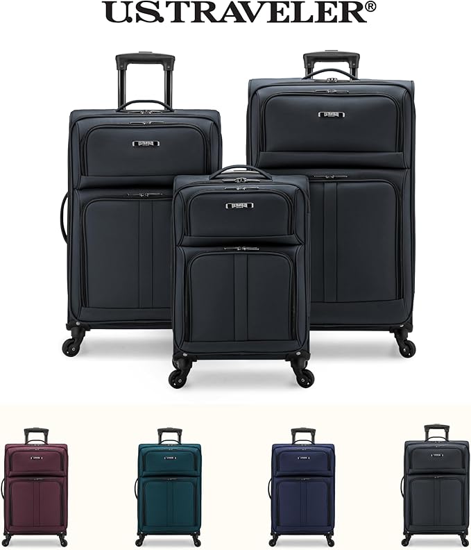 U.S. Traveler Anzio Softside Expandable Luggage with Spinner Wheels, Dark Grey, 3-Piece Set (22/26/30)