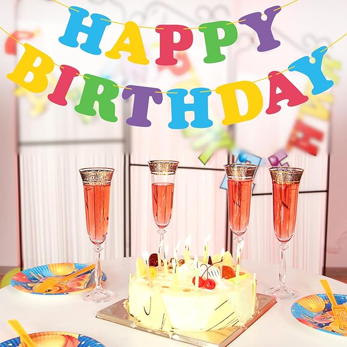 Colorful Happy Birthday Banner Rainbow Bunting Party Banner for Kids Boys Girls Birthday Party Decorations Party Supplies