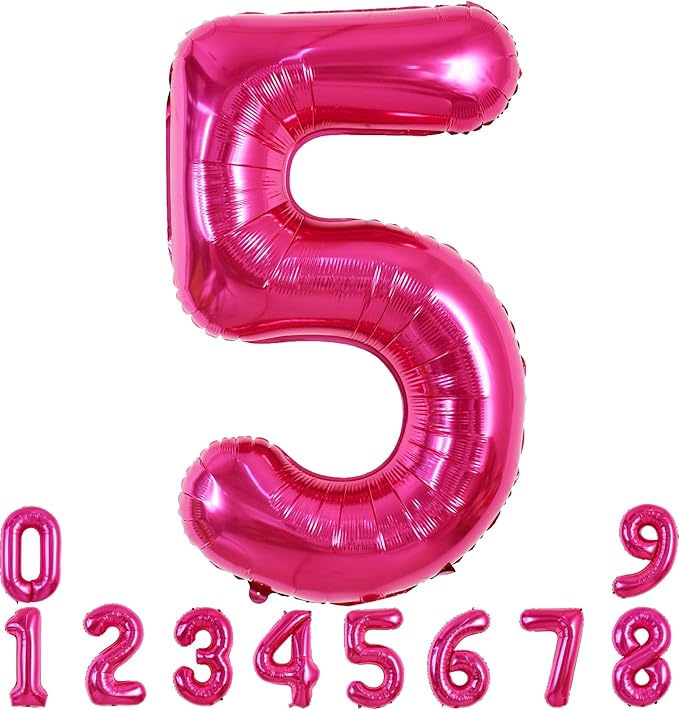 TONIFUL 40 Inch Hot Pink Large Numbers Balloon 0-9 Birthday Party Decorations,Foil Mylar Big Number 5 Balloon Digital 5 for Birthday Party,Wedding, Bridal Shower,Engagement,Graduations,Anniversary