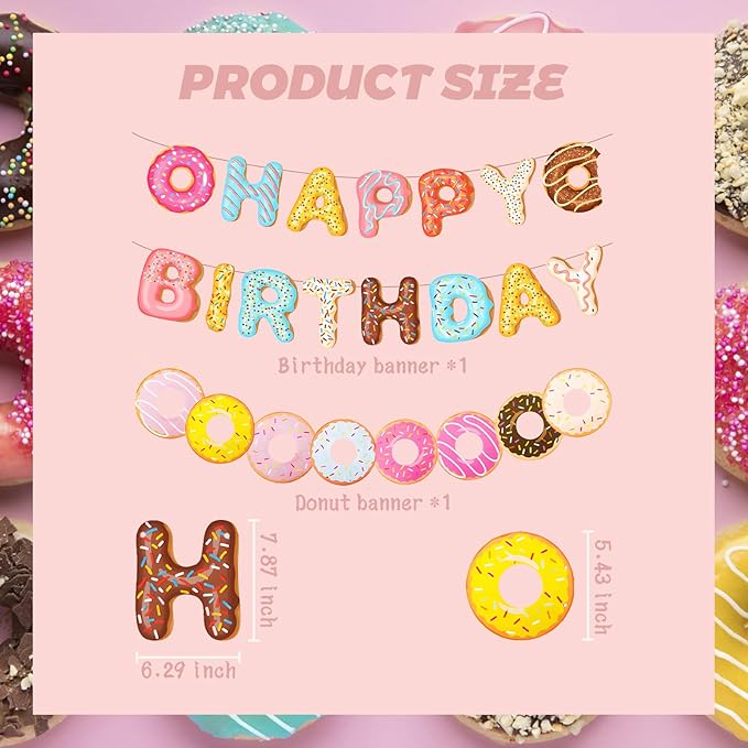 Donut Happy Birthday Banner Donut Garland Banner Donut Theme Party Decoration for Baby Shower Birthday Party Supplies