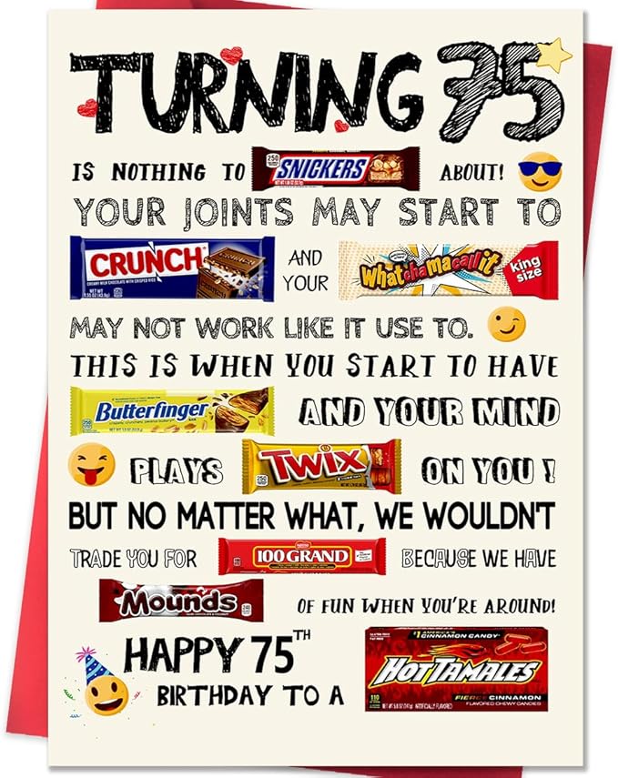 Funny 75th Birthday Card for Women Men, Humor 75th Birthday Gifts for Him Her, Unique 75th Bday Decorations Ideas for Parents Grandparents
