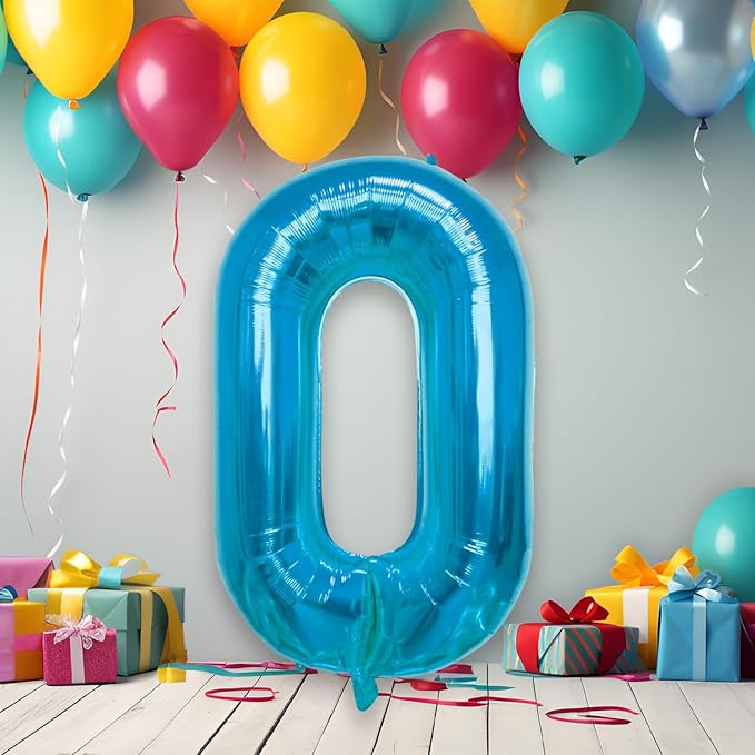 40 Inch Large Blue Number Celebration and Decoration Balloon for Birthday Parties, Graduations, Anniversaries, Weddings, Photo Shoots, Special Events - Helium Foil Mylar (Blue Number 0)