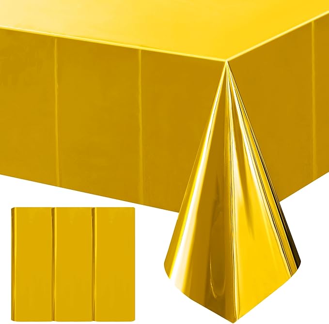 3pcs Gold Foil Metallic Tablecloth Shiny Party Table Cloth 54 * 72 Disposable Rectangle Decoration for Thanksgiving Christmas Graduation Birthday Party