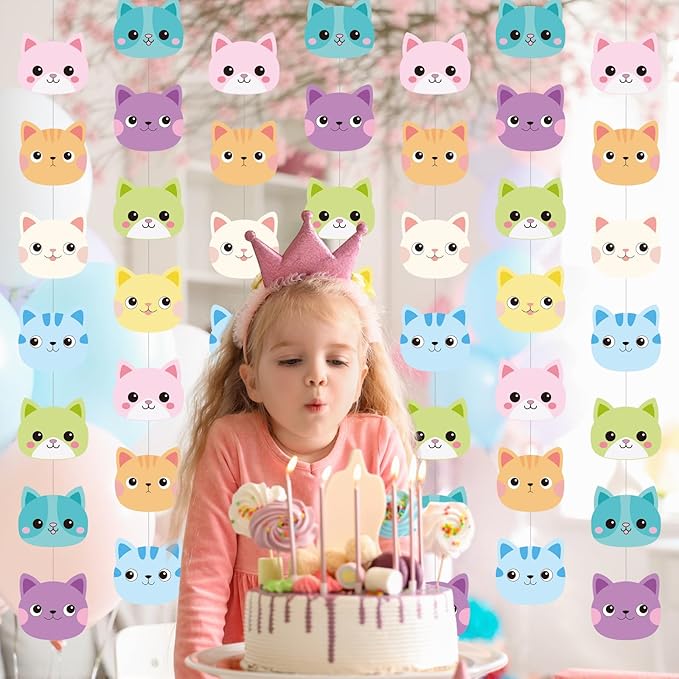Xinnun 8 Pcs Cat Dollhouse Party Decorations Cute Pet Theme Hanging Banners Cutouts Doll of House Hanging Garland Doll House Wall Decoration for Pet Themed Birthday Decor Supplies (Cat)