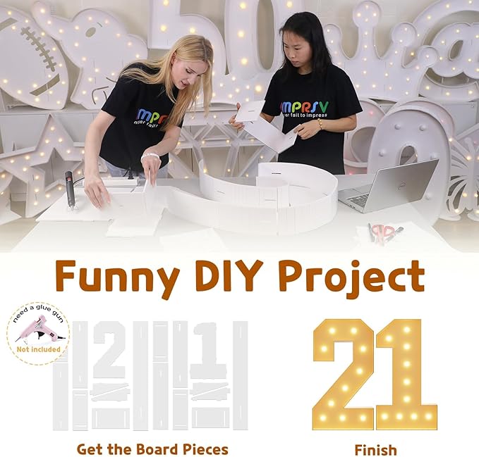 imprsv 4FT Light Up Numbers, Marquee Numbers 21st Birthday Decorations for Her Him, Large Light Up Numbers 21st Birthday Women Foam Board Anniversary Party Decorations Arch Kit (DIY)
