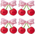4Pcs Pink Bow Red Cherry Balloons for She's The Cherry On Top Party Foil Balloons Berry First Birthday Decorations Fruit Theme Baby Shower Bridal Wedding Party Supplies