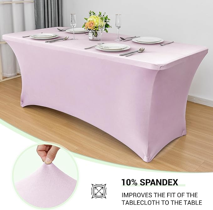 Obstal 4Ft Stretch Spandex Table Cover for Standard Folding Tables - 2 Pack Universal Rectangular Fitted Tablecloth for Party, Banquet, Events, Trade Show (Light Pink, 48L x 24W x 30H Inches)