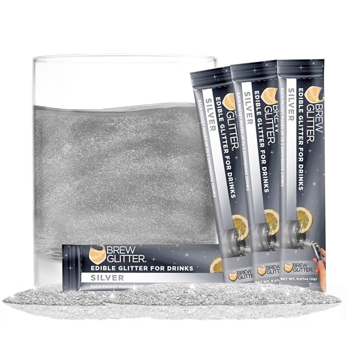 Brew Glitter Silver Edible Drink Glitter 4 x 2g Packets for Cocktails, Beer, Wine & Beverages