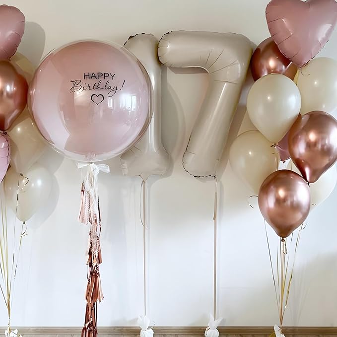 40 Inch Beige Number Balloon 7, Large Cream Number Foil Mylar Balloons for Birthday Party Celebration Decorations Supplies, Digital Balloons for Wedding Anniversary Events Decorations