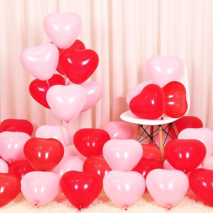 50 Pcs10-inch Love Heart Balloons Red Pink Latex Heart Balloons for Valentines Day Wedding Anniversary Engagement Birthday Garden Company Celebration Graduation Prom Party Romantic Decorations