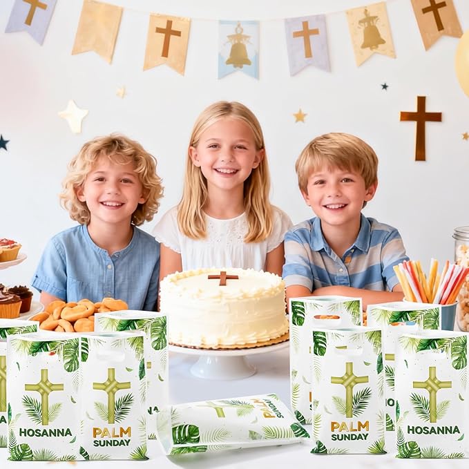 Palm Sunday Party Favor Bag - 50Pcs Religious Easter Treat Goodie Candy Gift Bags Holy Week Christian Cross Baptism Party Decoration for First Communion Sunday School Easter VBS Church Activities