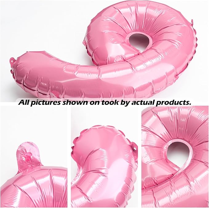 [20 Pcs] 16" Pink Foil Number Balloons (2 sets of 0-9) - Mylar Aluminum Hanging Decorations for Graduation, Birthday, Christmas & New Year's Eve Parties