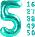 40 Inch Teal Blue Balloon Number 5 Balloon Jumbo Mylar Foil Helium Balloon for 15 25 35 50 Big Giant Jumbo Huge Foil Mylar Balloons 55th 65th Birthday Balloons Men Women Party Decorations