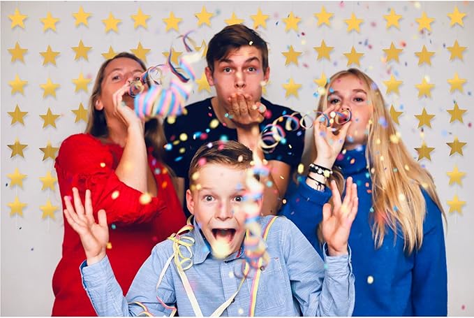 Yzurbu 130ft Gold Star Garland, 10 Strings Double Side Hanging Sparkly Paper Star Banner Decorations for Birthday Wedding Bachelor Baby Shower Christmas Bachelorette Party