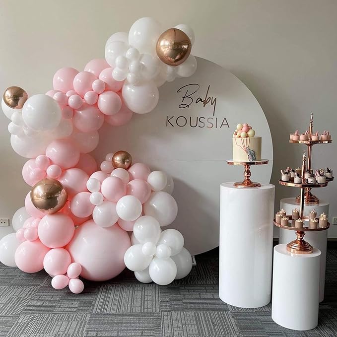 Pink and White Balloon Arch, Light Pink White Party Balloons Pastel Baby Pink Balloon Garland Kit White Pink Metallic Latex Helium Balloons for Birthday Baby Shower Girl Christening Party Decorations