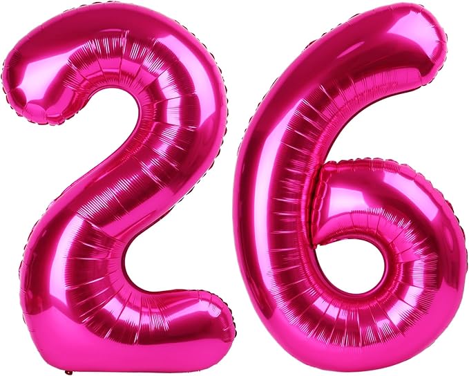 40 Inch Hot Pink Mylar Foil Number 26 62 Birthday Balloon, 26 Boy Girl Party Decorations Supplies, Big Helium Balloons Numbers for 26 62 Men Women Anniversary