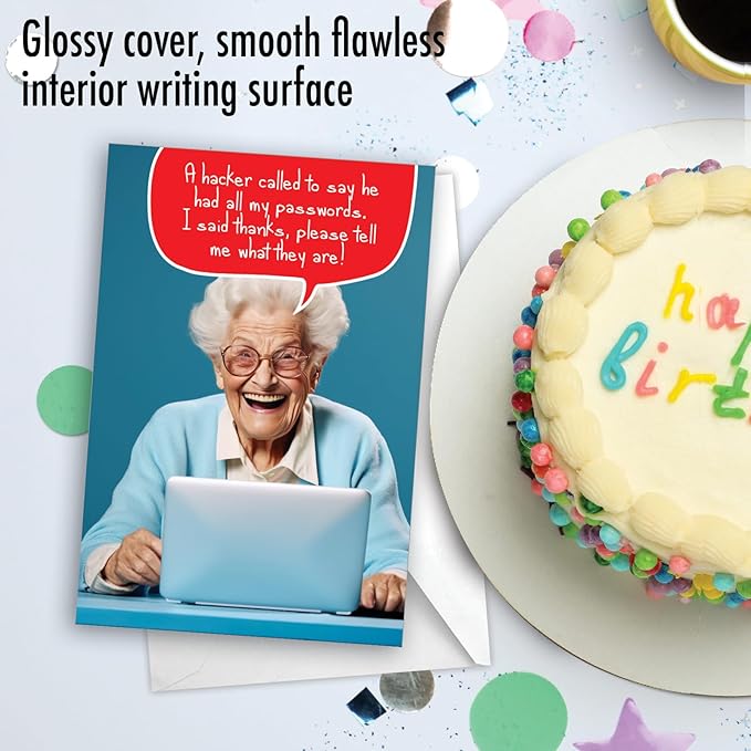 NobleWorks Funny Birthday Paper Card with 5 x 7 Inch Envelope For Women, Her and Mother(1 Card) Bday Hacker C10661BDG