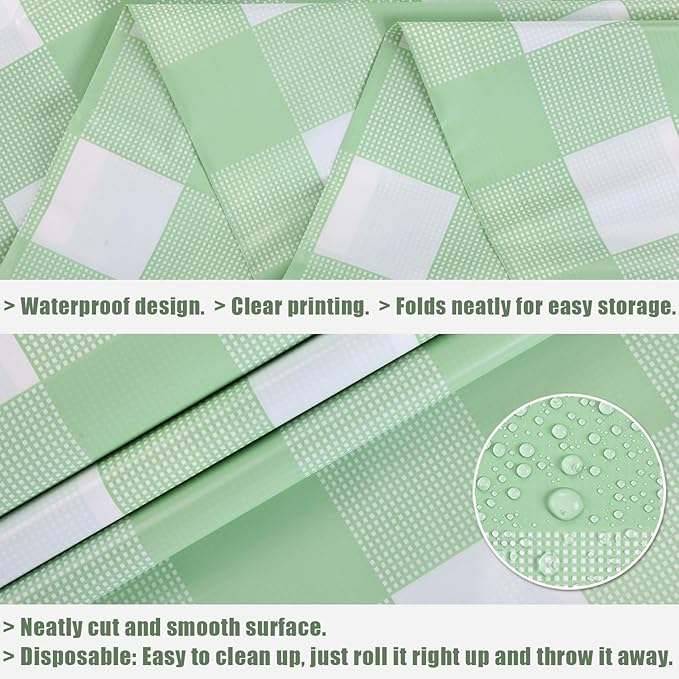 3 Packs Sage Green Checkered Tablecloths 54 x 108 Inch Disposable Plastic Checkered Table Cloth Rectangular Picnic Table Covers for BBQ Carnivals Parties