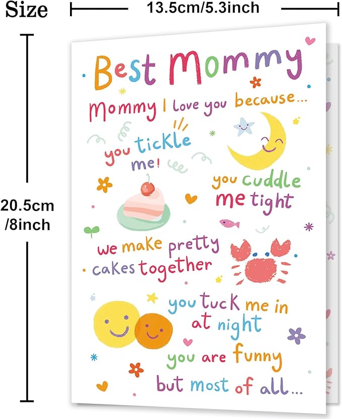 Mom Birthday Card, Funny Birthday Card & Gift for Mom from Daughter Son, Mother Bday Cards from Kid