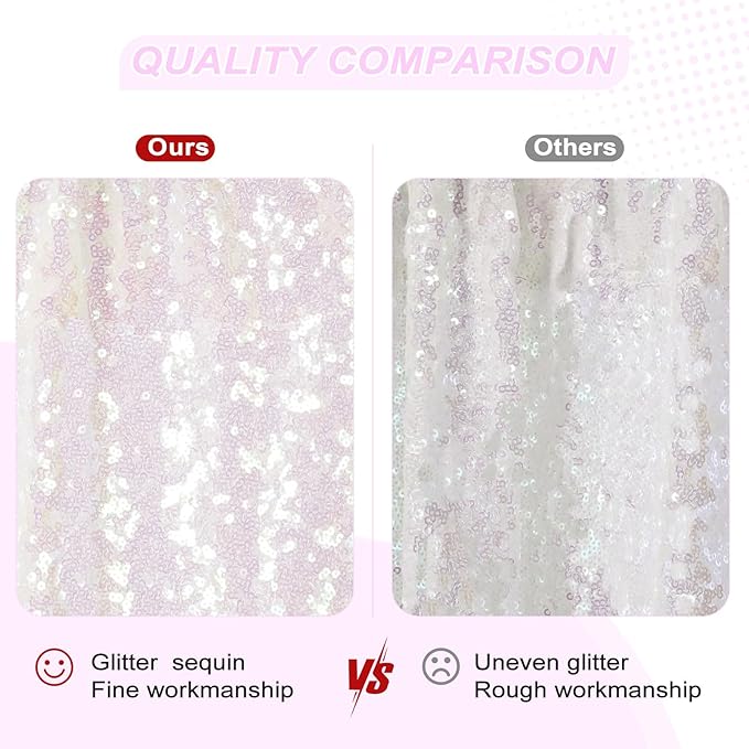 PartyDelight Iridescent White Sequin Backdrop 5x10ft 2 Panels - High Density 3mm Shimmer Sequin Background with 4-Inch Rod Pocket, Sparkly Photography Curtain for Wedding, Stage & Event Decor