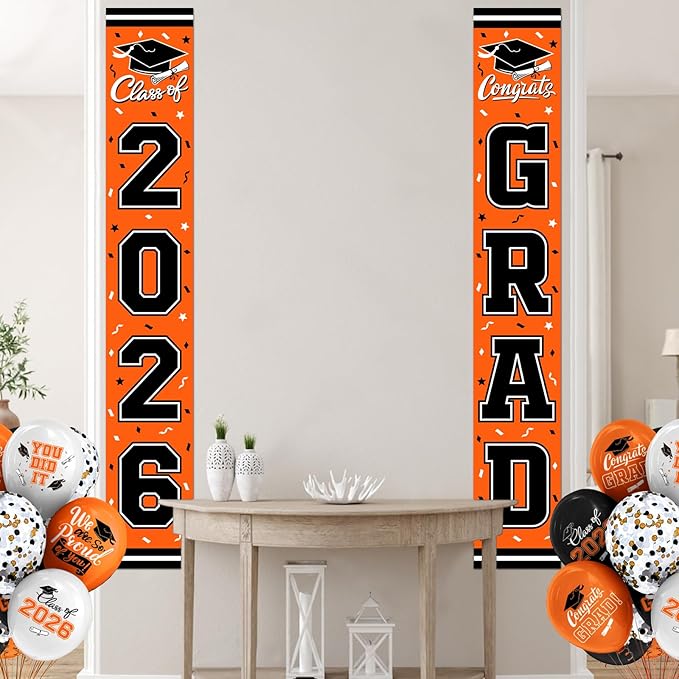 2026 Graduation Decorations,Congrats Grad Banner Backdrop for Class of 2026 Decorations- Orange Graduation Party Decorations