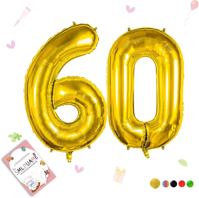 Smlpuame 40 inch Number Balloon 0-9 Gold Large Number 60 Balloons,Digital Balloons for Birthday Party Celebration Decorations Supplies, Helium Foil Number Balloons for Wedding Anniversary