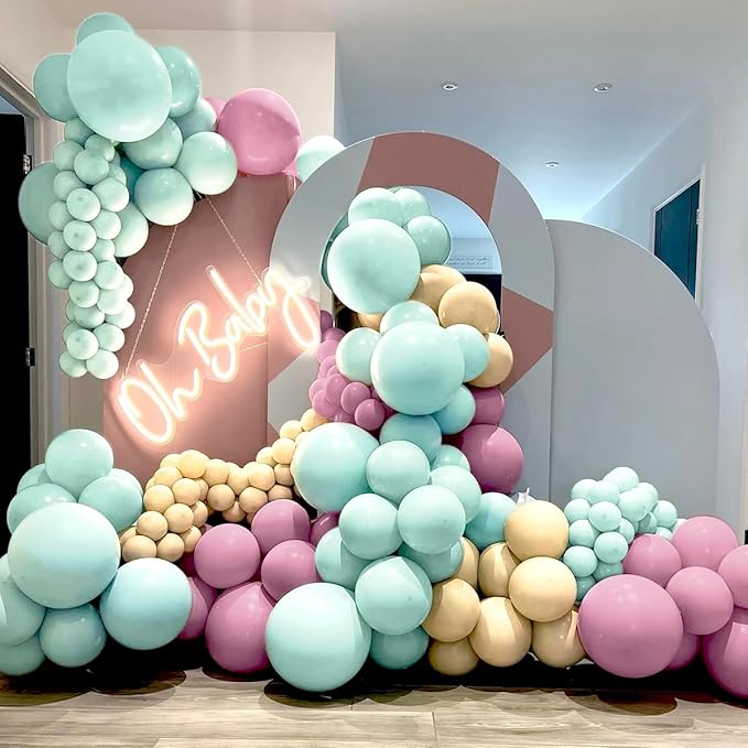 Dusty Purple Green Nude Balloon Garland Arch Kit, 160Pcs Boho Blush Pastel Green Light Brown Balloons for Baby Shower Birthday Wedding Wildflower Party Decoration