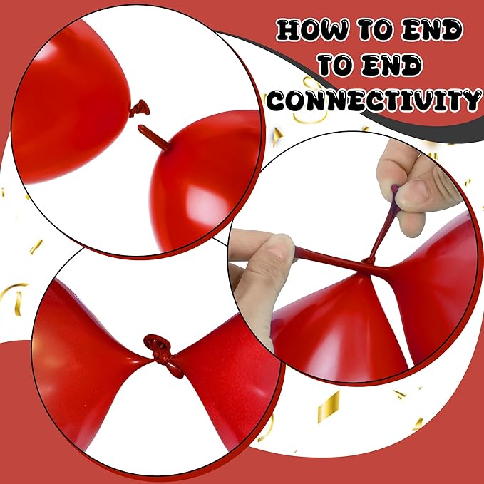 Link Balloons 12 Inch - 100 Pcs Quick Link Balloon Latex Linking Balloons Connected Linkable Balloon Birthday Wedding Party Decorations(Red)