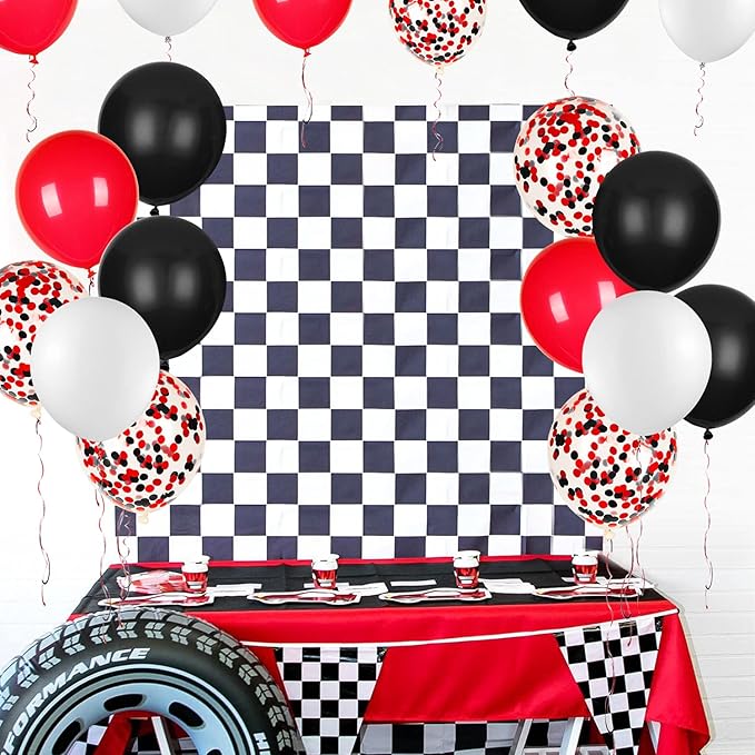 JOYYPOP 80Pcs Red White and Black Latex Balloons with Confetti Balloons for Graduation Poker Card Party Decorations, Casino, Race Car Party, Red and White Graduation Decorations