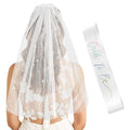 Iridescent Bride to Be Sash & White Rhinestone Veil for Bachelorette Party, 2Pcs Bridal Veil and Sash Set for Women, Bach Party Favors Accessories for Wedding Bridal Showers Engagement Party Supplies