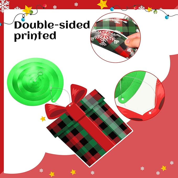 Sumind 30 Pcs Christmas Swirl Ceiling Hanging Decorations Set Xmas Holiday Snowman Elk Sign Hanging Foil Christmas Indoor Decorations for Ceiling Xmas Holiday Party Decor(Red, Green)