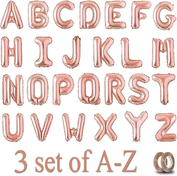 78pcs Letter Balloons Rose Gold Custom Alphabet Balloons Party Supplies for Birthday Shower Personalized Phrase Word Name Banner 16 Inch A-Z Letter Decor (3 Set)
