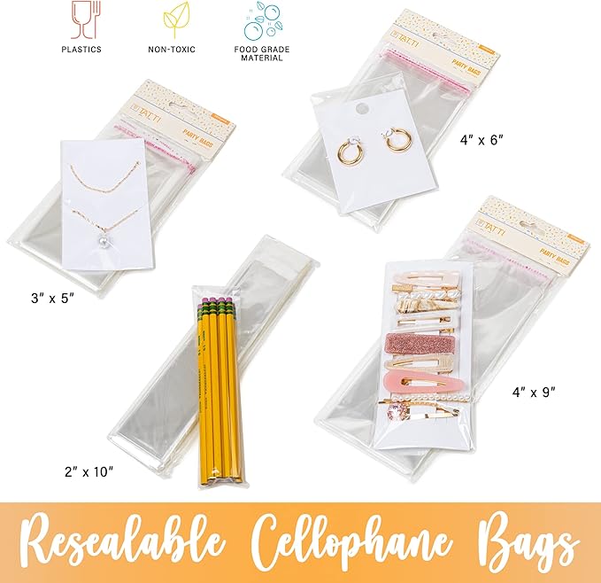 100 Pcs 4"6"+1.2" Clear Plastic Bags, Flat Cello/Cellophane Candy Bags for Bakery, Cookie, Dessert, Party Favor Packaging