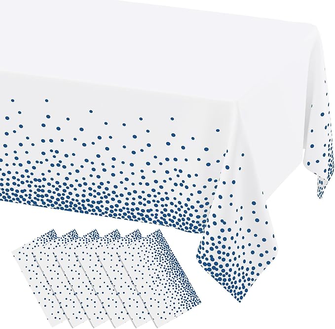 misaya 6 Packs Dot Disposable Table Cloth, 54 x 108 Inch Waterproof Plastic Tablecloth, Rectangle Navy Dots in White Table Covers for Easter, Picnic, Birthday, Party