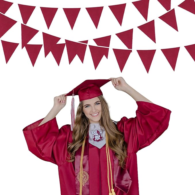 46Ft Burgundy Party Decorations Burgundy Burlap Banner Triangle Pennant Flag Linen Bunting Garland Streamers for Vintage Birthday Wedding Baby Shower Engagement Graduation Party Decorations