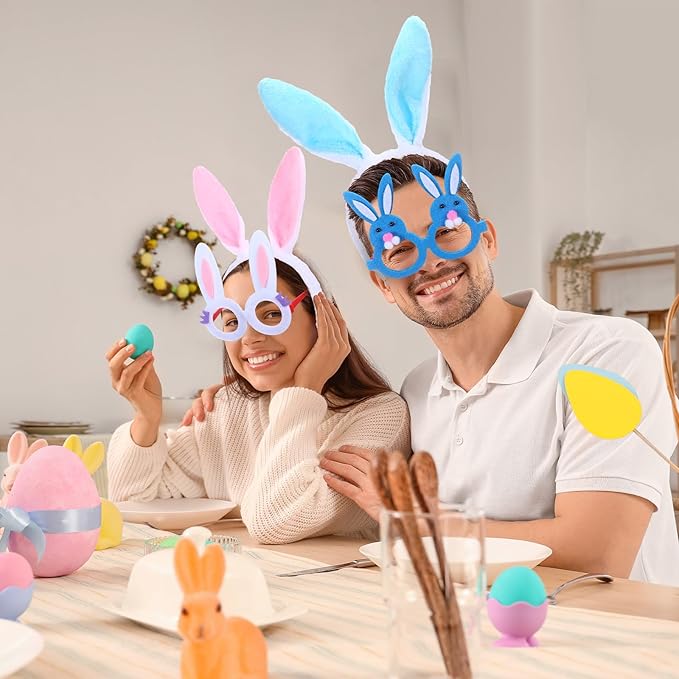 48 Pcs Easter Headbands and Glasses Set, Bunny Ears Bulk with Cute Bunny Glasses, Plush Spring Costume for Adults Easter Photo Props Party Favors