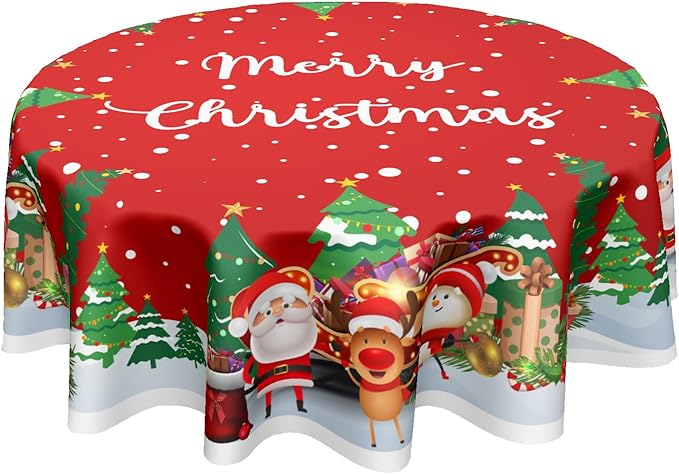 Red Merry Christmas Round Tablecloth 70 Inch Snowman Pattern Circle Table Cloth Winter Holiday Table Cover Washable Polyester Decorations for Home Kitchen Dinning Party