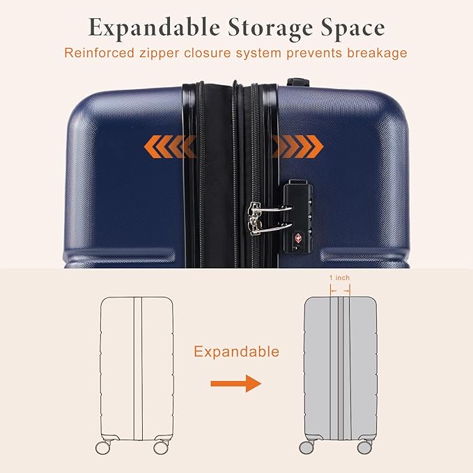 Sweetcrispy Carry on Suitcase, Luggage with Spinner Wheels, Hard Shell ABS, TSA Lock, 24 Inch Blue