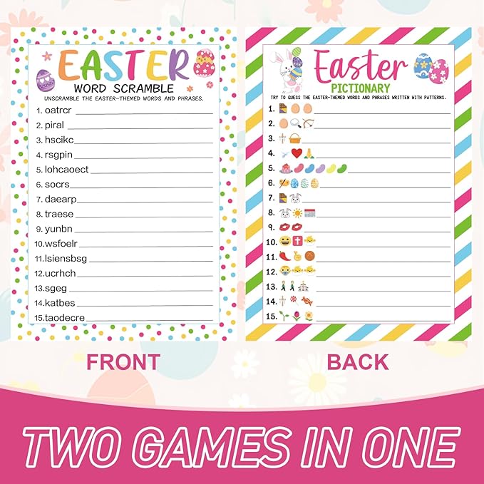 COCHIE Easter Party Games for Adults Family Office Large Groups, Words Pictionary Game, Guesstures Games, Word Scramble Game Spring Classroom Activities with Answer Key (Easter)