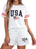 VILOVE 4th of July 2 Piece Sequin Outfits Women 250 Anniversary Usa Shirts and Short Sets Casual Patriotic Shirt Summer Set