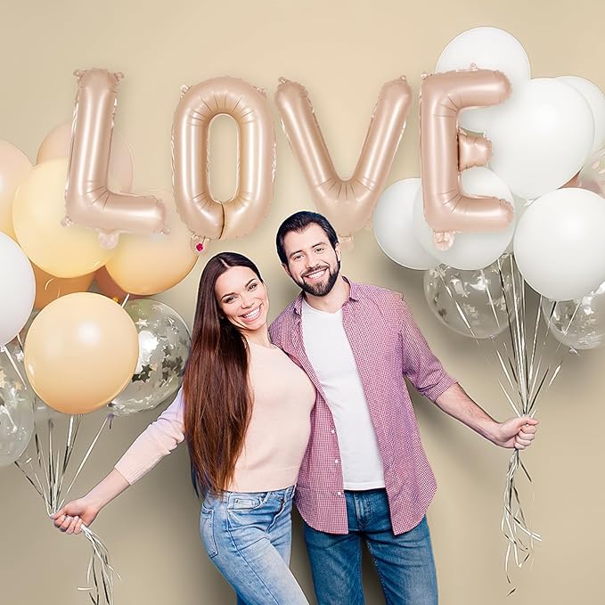 52 Pcs Caramel Letter Balloons,16 Inch Foil Alphabet Letter Balloons,Letter A-Z Balloon Banner Custom Phrase Balloon for Birthday Party Wedding Anniversary Decoration (Caramel 52pcs)