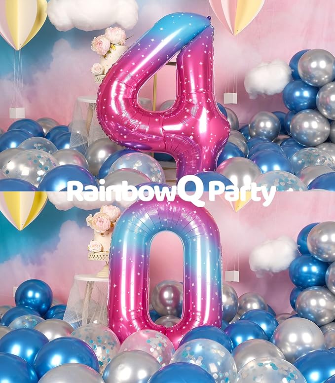 40 Number Balloons 40 Inch for Women Big Starry 0-9 Foil Mylar Large 40 Balloon Numbers Happy 40th Birthday Party Anniversary Decorations Supplies