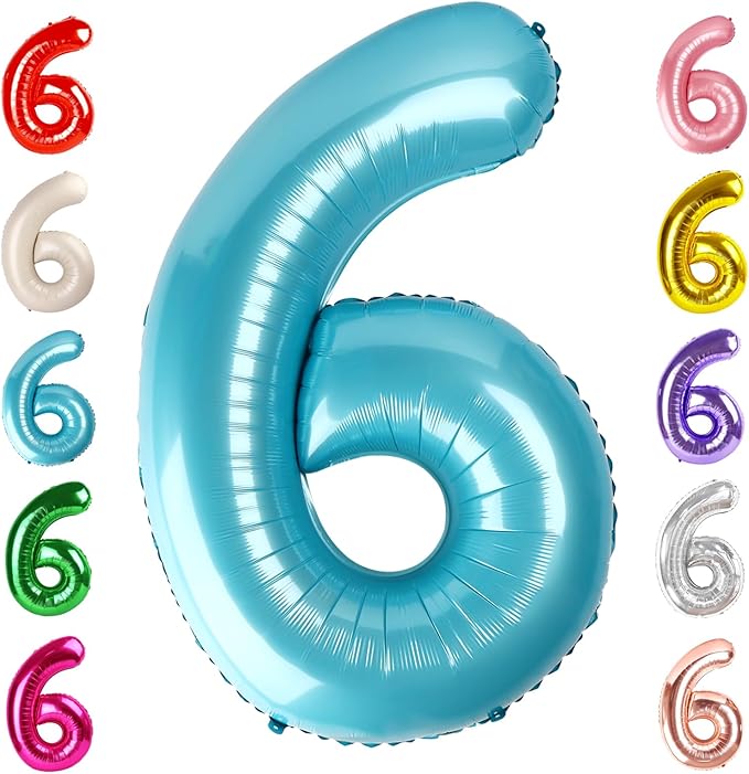 Number 6 Balloon 40 Inch, 6th Birthday Balloon for Boy Girl, Pearl Blue 16 60 61 65 Numbers Balloons Birthday Party Wedding Events Decorations
