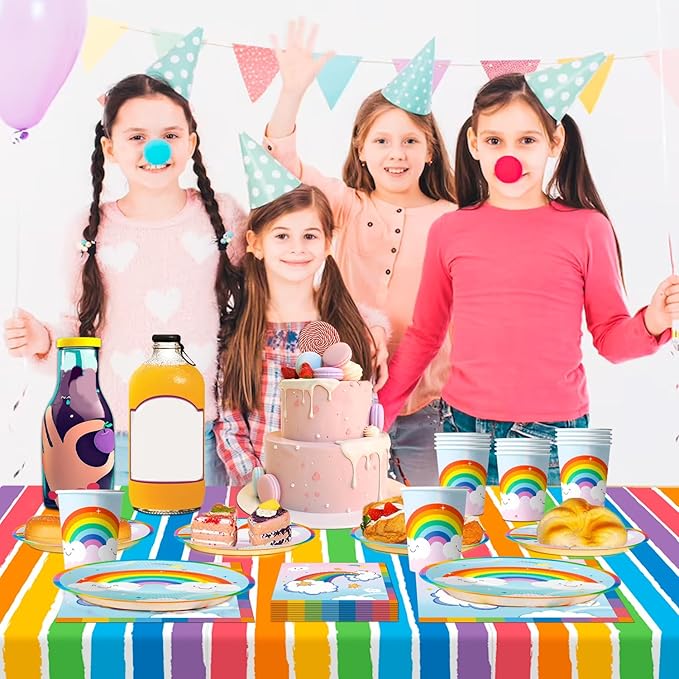20 Guests Rainbow Birthday Party Tableware, Include Colorful Plates Cups Napkins Tablecloth etc Rainbow Birthday Party Decorations