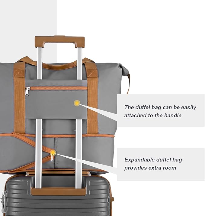 Joyway Carry On Luggage 20 Inch Expandable Suitcase with Spinner Wheel, 4 Piece Hard Shell Luggage Set with TSA Lock(Grey brown)